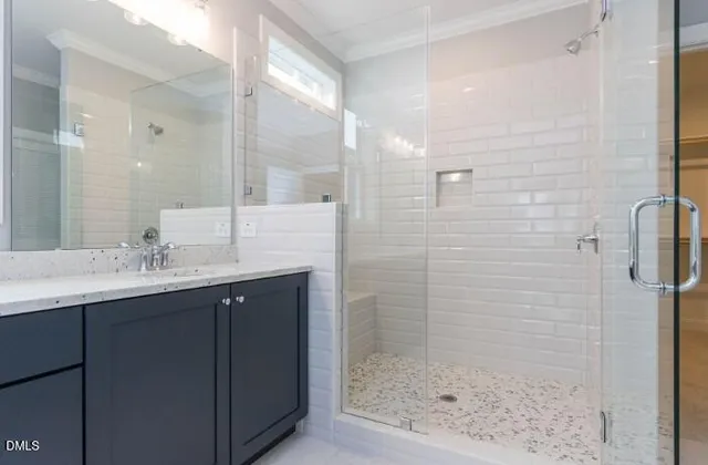 a bathroom with a sink toilet vanity and shower