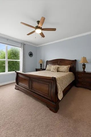 a bedroom with bed and window