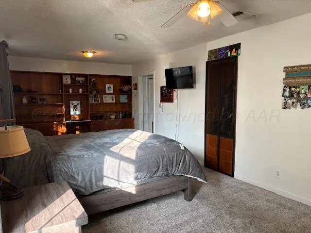 a bedroom with a bed closet and a flat tv screen