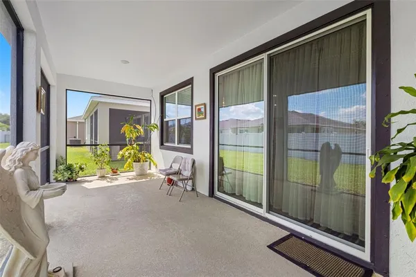 an outdoor view with patio