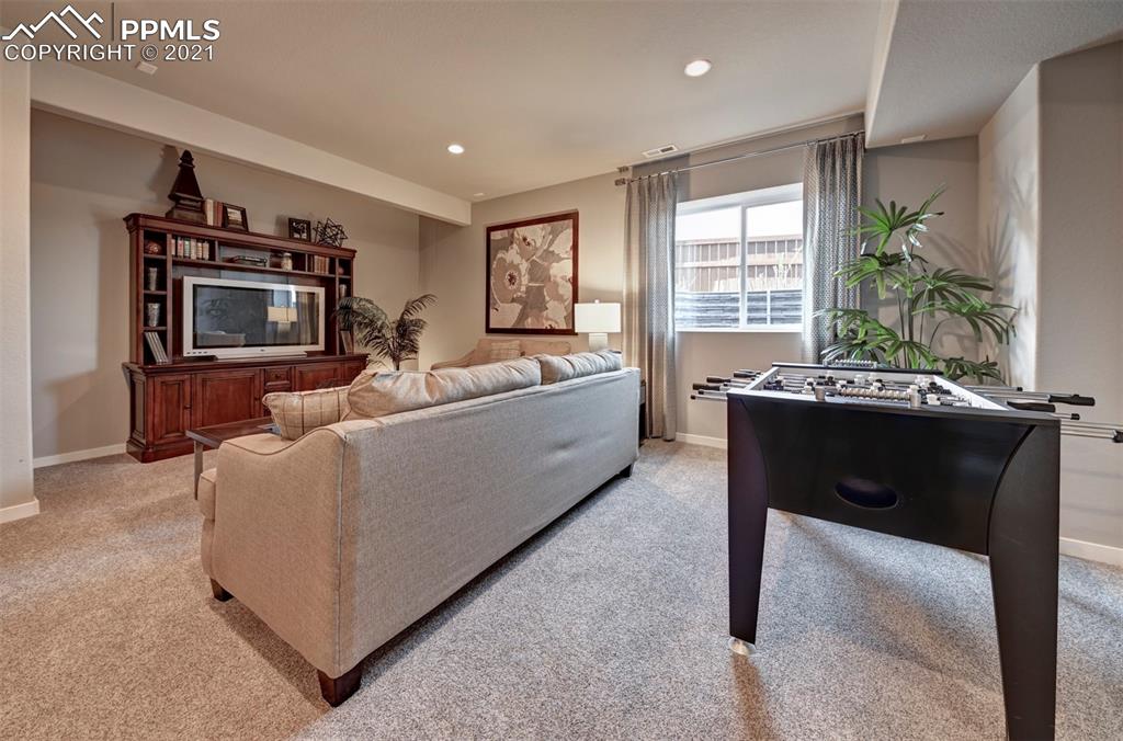 2903 Golden Meadow Way Colorado Springs, CO 80908 - Photo 33 of 49 a living room with furniture a flat screen tv and a large window