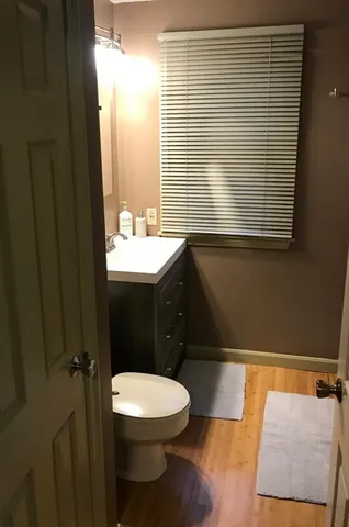 a bathroom with a toilet a sink and mirror