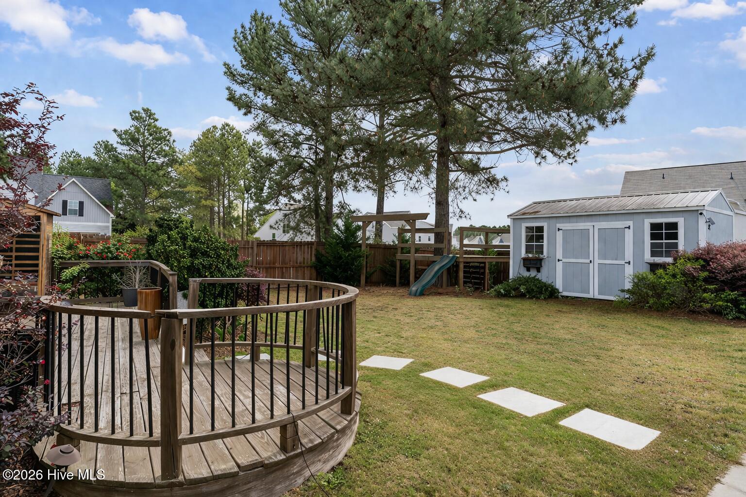 118 Sandy Springs Road Aberdeen, NC 28315 - Photo 32 of 43 Backyard w/ storgae shed1