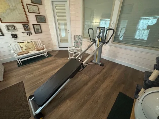 a view of a room with gym equipment