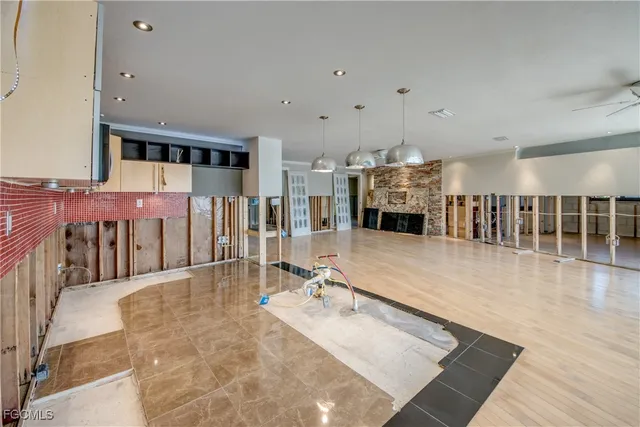 a view of a living room and dining room