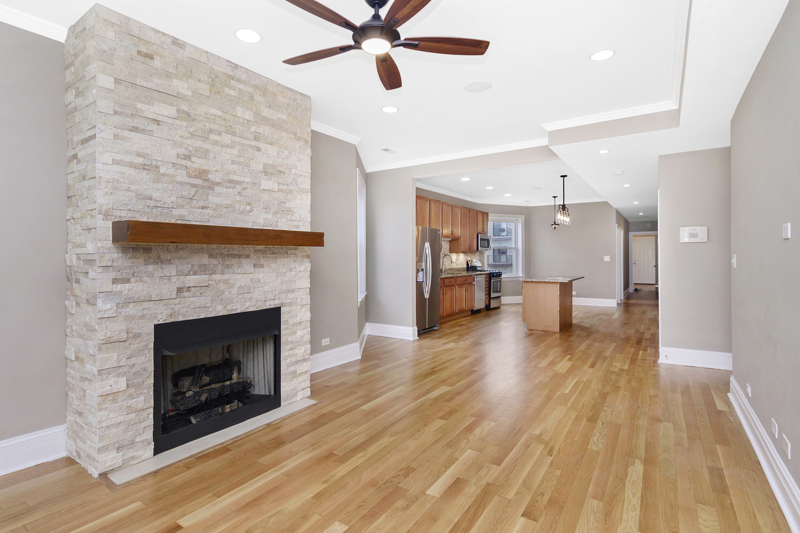 4918 South St Lawrence Avenue, Unit 3 Chicago, IL 60615 - Photo 2 of 16 a living room with furniture and a fireplace