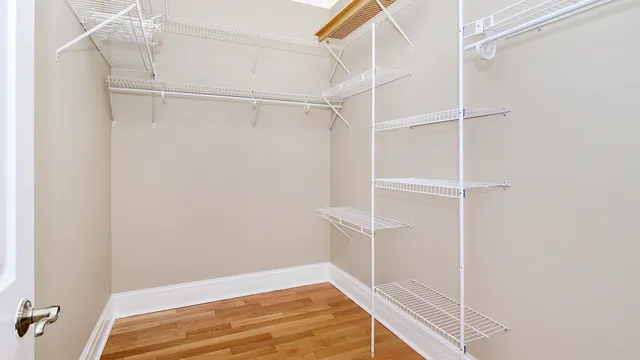 a view of a room with racks on the wall
