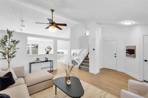 a living room with furniture
