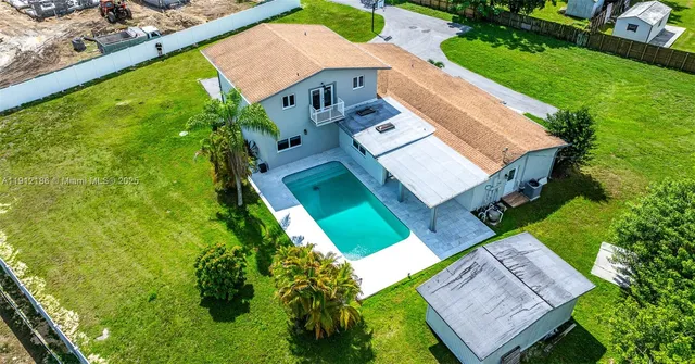 an aerial view of a house
