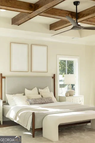 a bedroom with a bed and glass window