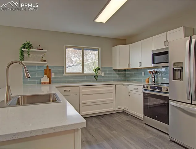 a kitchen with a sink cabinets and stainless steel appliances