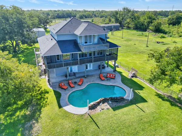 an aerial view of a house