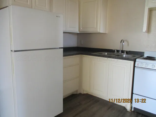 a kitchen with a sink a stove and a refrigerator