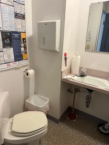 a bathroom with a toilet a sink and mirror