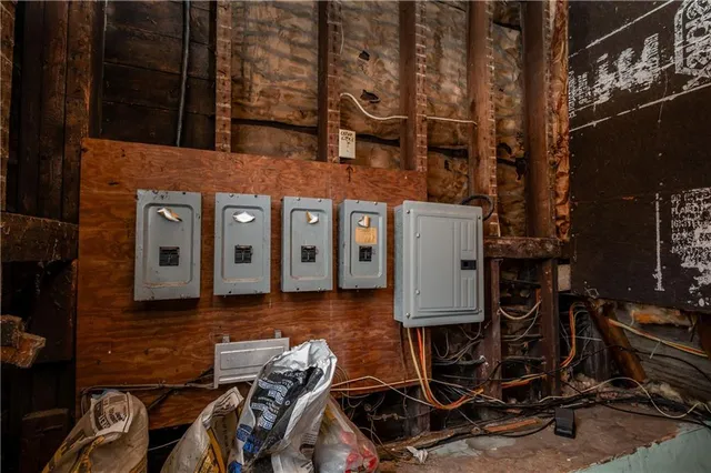 a view of a building with sitting area