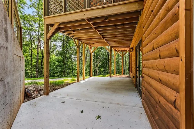 an aerial view of a house with a garden