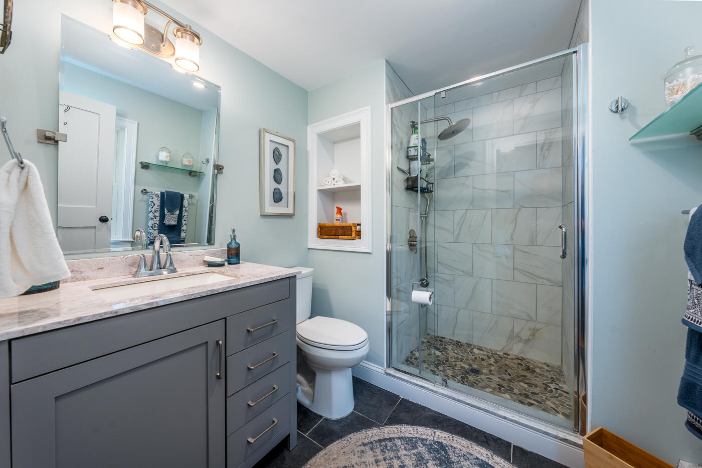 157 Lumbert Mill Road Centerville, MA 02632 - Photo 20 of 42 a bathroom with a sink a toilet and shower