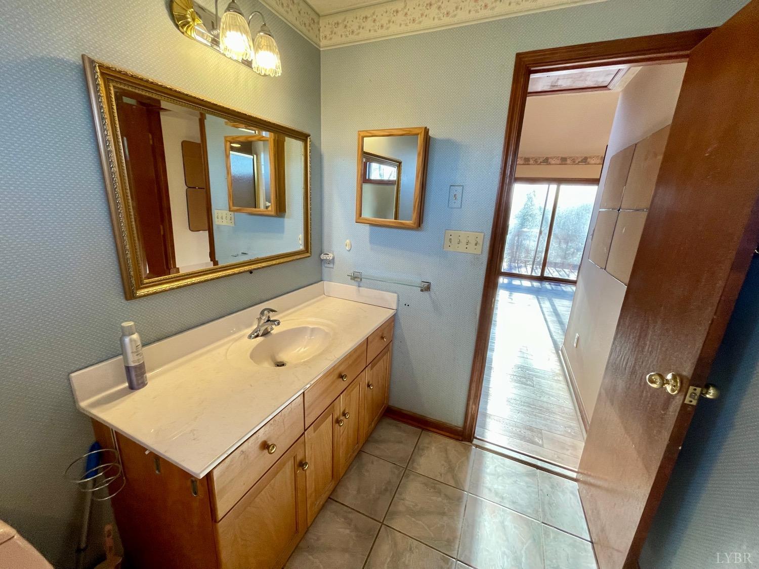 1739 Old Cifax Road Goode, VA 24556 - Photo 23 of 52 a bathroom with a sink a mirror and a shower