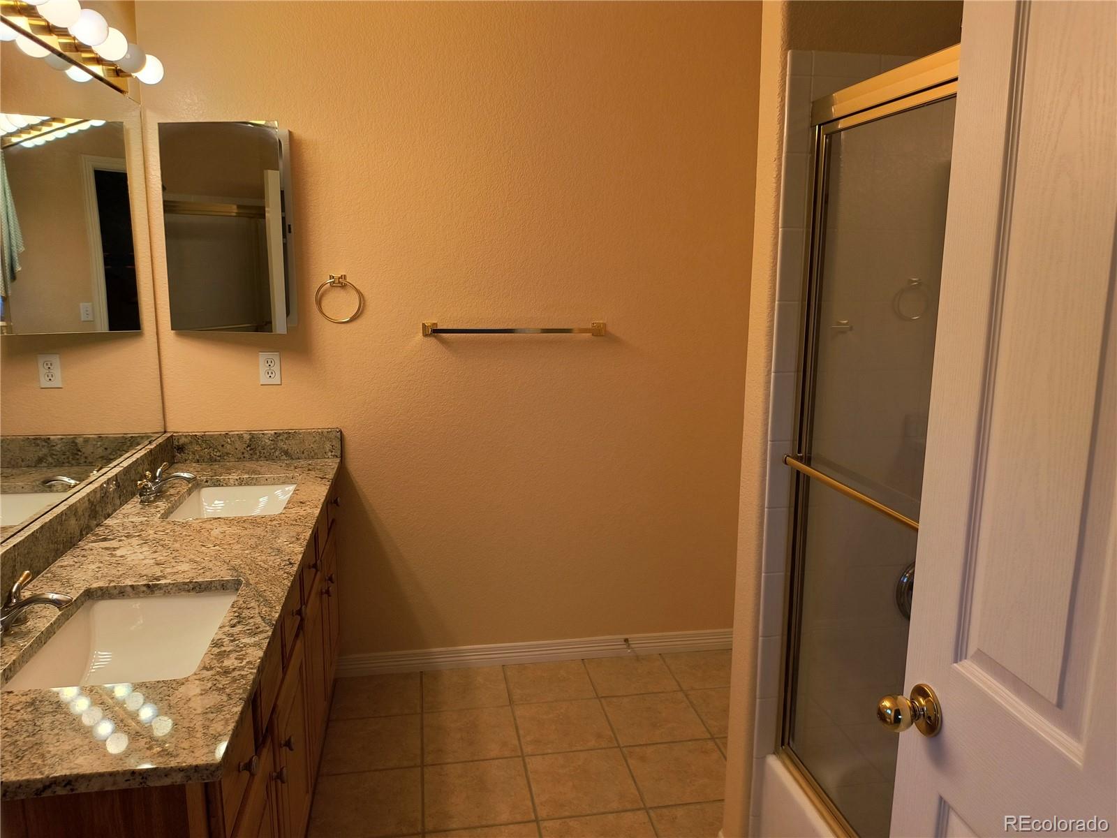 10145 Charissglen Lane Highlands Ranch, CO 80126 - Photo 28 of 39 a bathroom with a granite countertop sink and a mirror