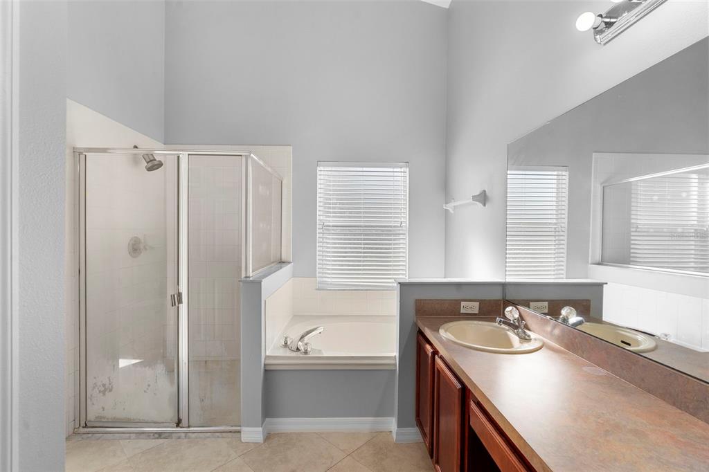 559 Saddle Ridge Drive Davenport, FL 33896 - Photo 22 of 42 a bathroom with a granite countertop sink and a bathtub