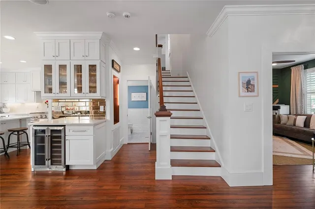 a bathroom with a bathtub and shower