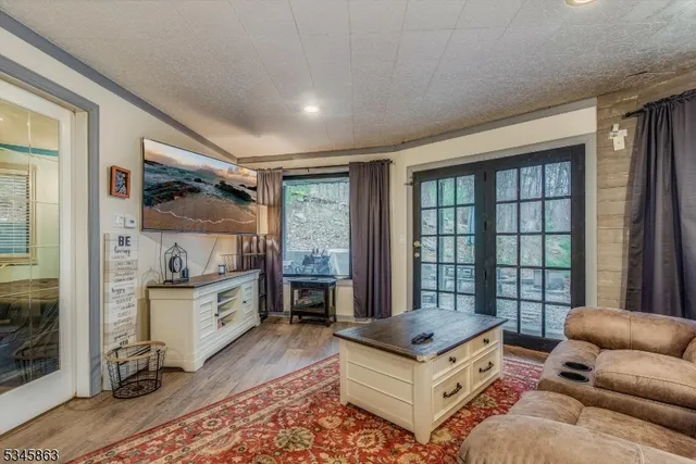 a living room with furniture and a rug