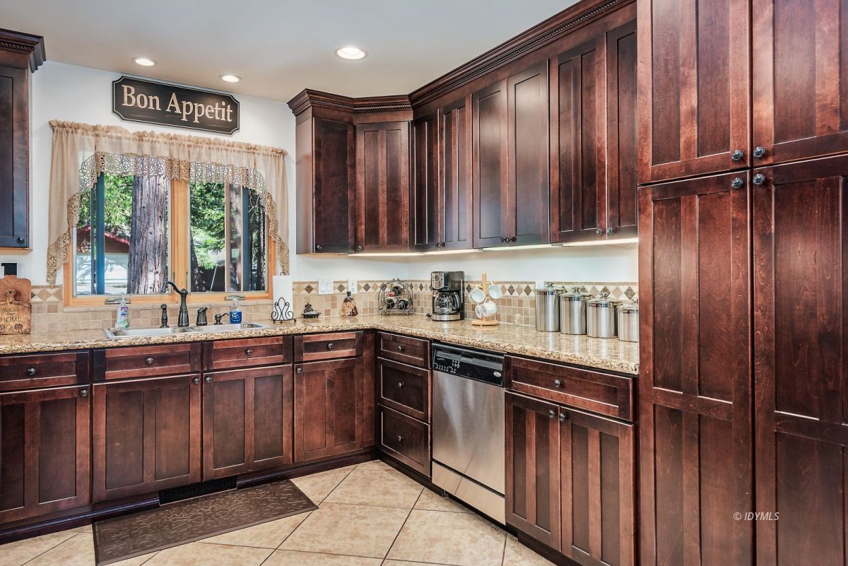 25117 Fern Valley Road Idyllwild, CA 92549 - Photo 27 of 67 a kitchen with a sink window and cabinets