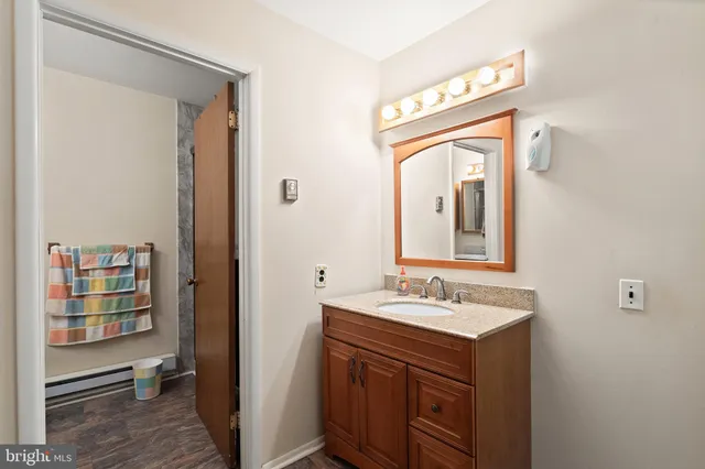 a bathroom with a sink a vanity and a mirror