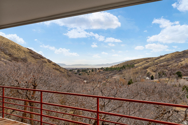 1856 Fort Canyon Road Alpine, UT 84004 - Photo 47 of 49 Outdoor balcony with red metal railing, offering expansive mountain and valley scenery