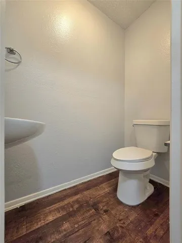 a bathroom with a toilet and a rug