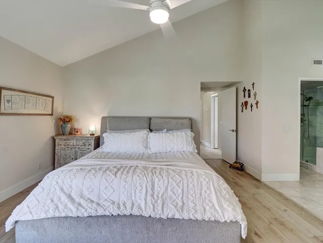 a view of a hallway with mirror