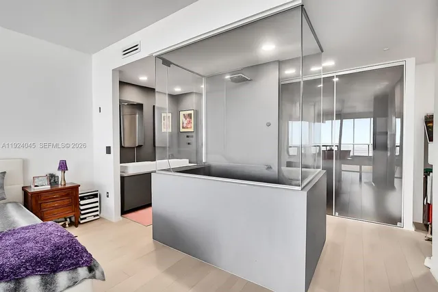 a living room with furniture and a area