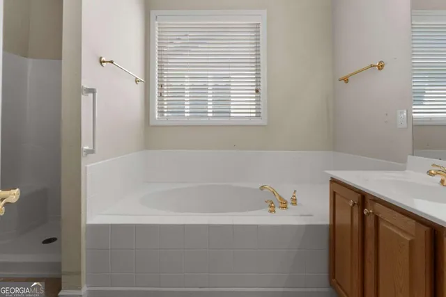 a view of a hallway with windows