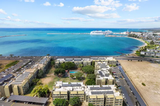 an aerial view of a house with a garden