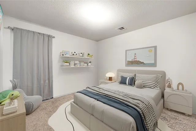 a bedroom with a bed and a couch