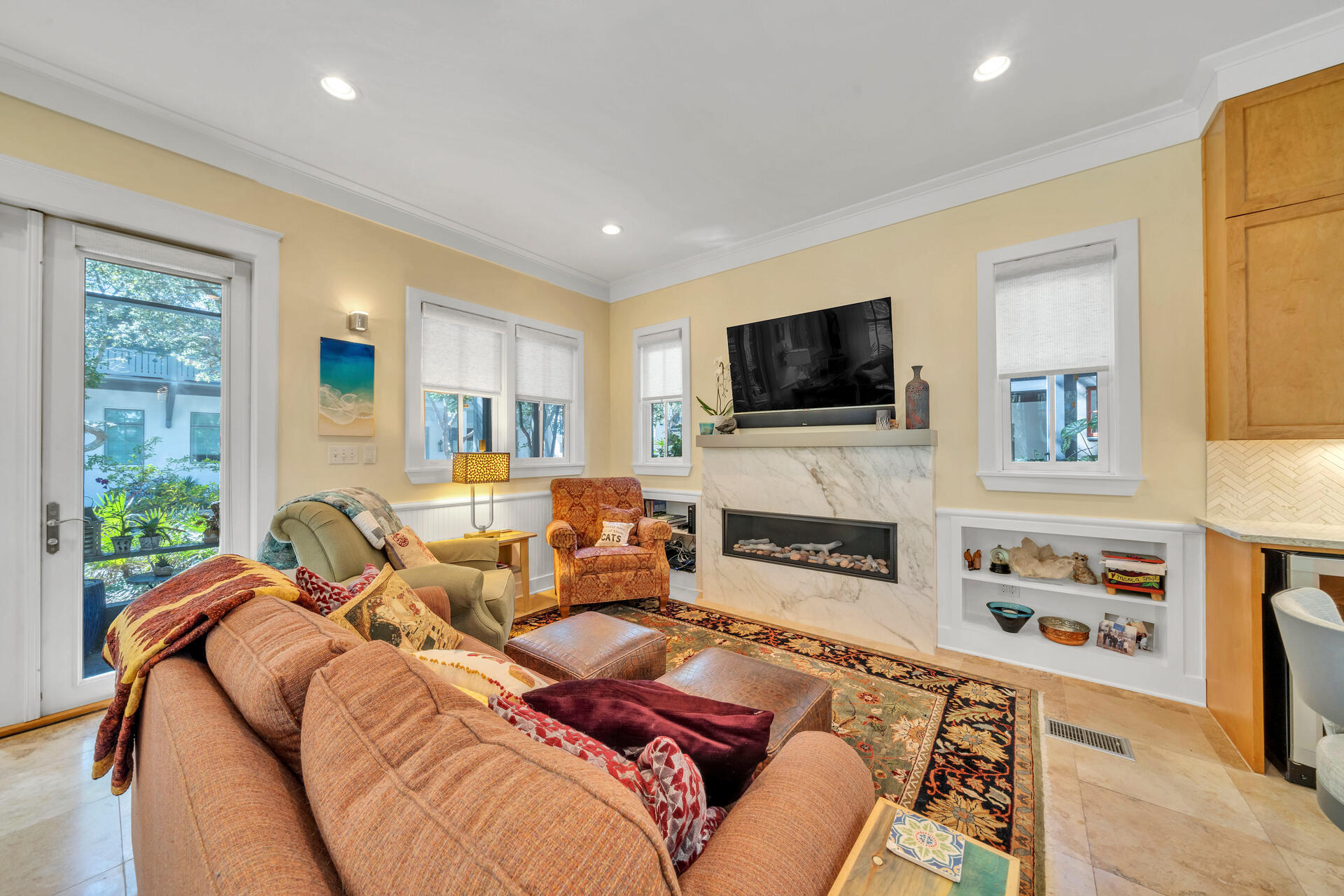 81 Round Road Inlet Beach, FL 32461 - Photo 5 of 43 a living room with furniture a fireplace and a flat screen tv