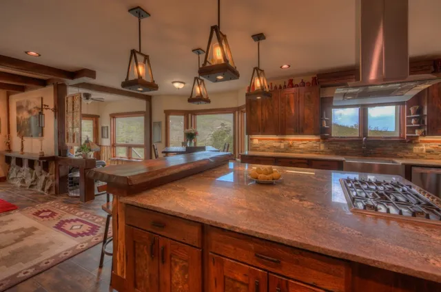 a room with lots of wooden furniture