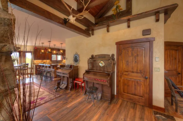 a workspace with wooden floor