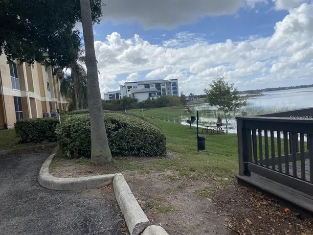a view of a garden with a trampoline