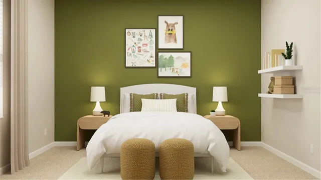 a bedroom with a bed and a cabinets