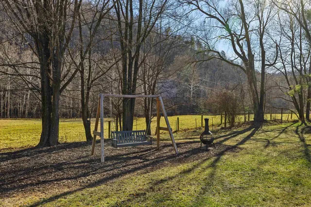 a view of a town with mountains in the background