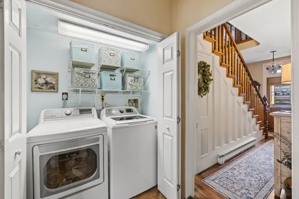 a utility room with dryer and washer