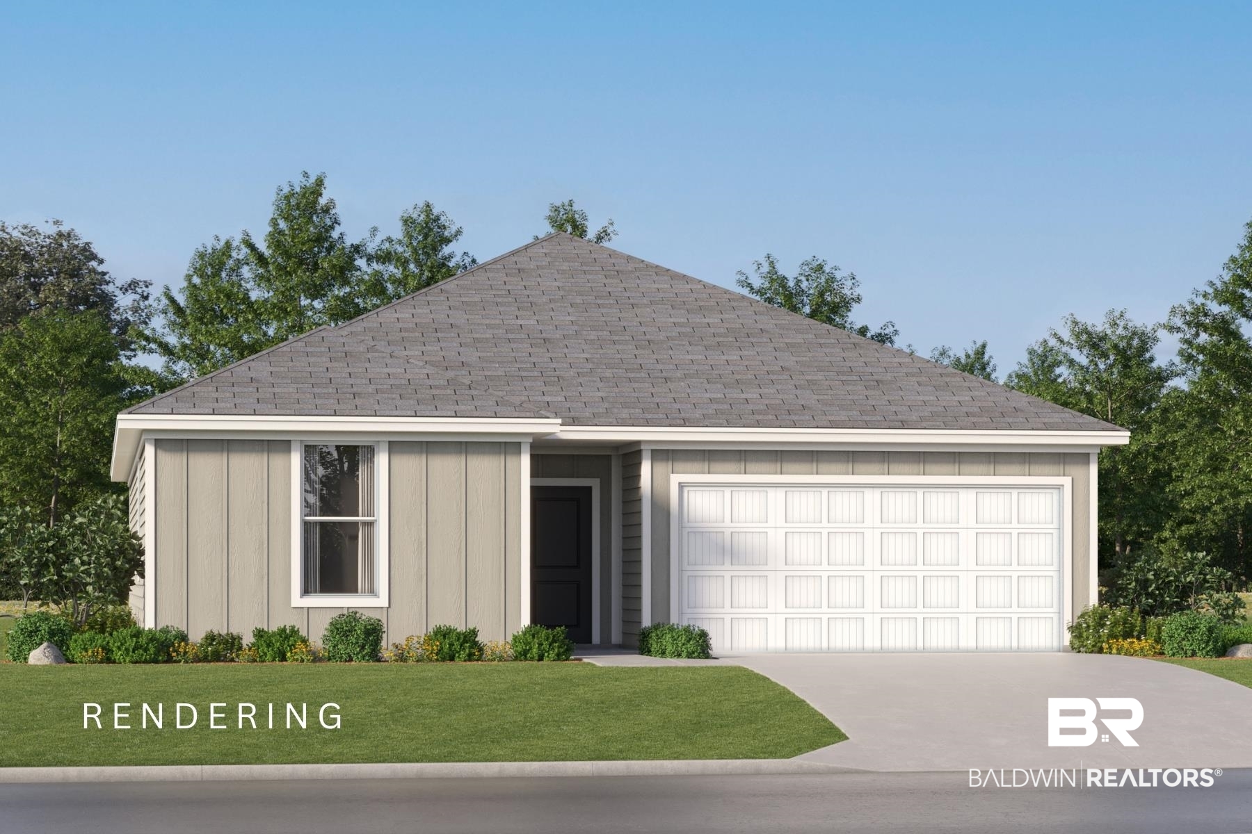 19441 Maple Crst Loop Foley, AL 36535 - Photo 1 of 19 Single-story exterior with light gray vertical siding, a dark gray shingled roof, and white trim