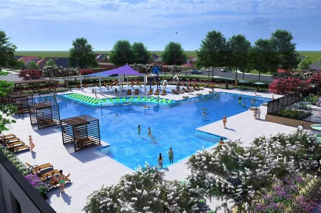 a view of a park with swings