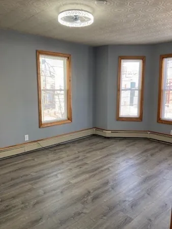 a view of a room with a window