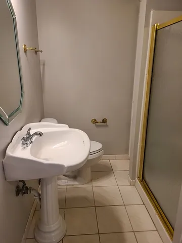 a bathroom with a sink a toilet and a mirror