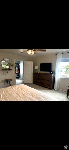 1324 West Raintree Drive, Unit 44 Price, UT 84501 - Photo 17 of 25 Spacious room featuring neutral carpeting, a ceiling fan with integrated lighting, and a large window with white sheer curtains