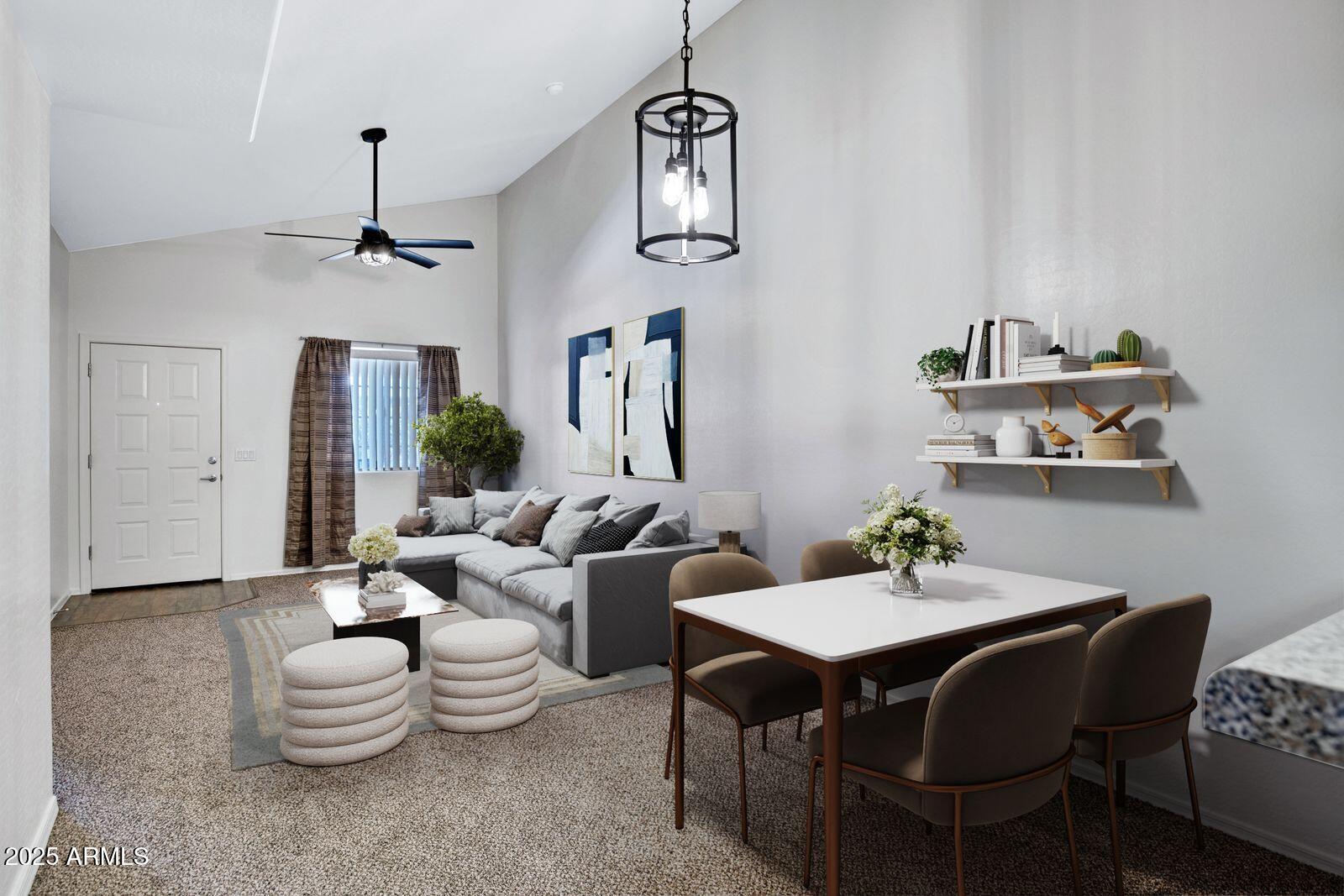 537 South Delaware Drive, Unit 224 Apache Junction, AZ 85120 - Photo 2 of 25 a view of a dining room with furniture and a chandelier fan