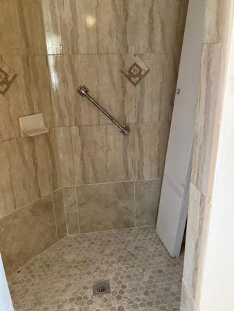 a bathroom with a bathtub