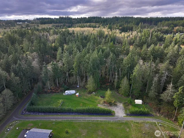 a view of a yard with a small yard and potted plants